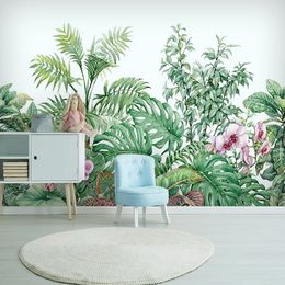 Custom Mural 3D Hand Painted Green Plant Leaves Flowers Banana Leaf Photo Wall Paper Bedroom Living Room Non-woven Wallpaper