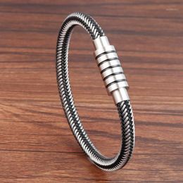 Charm Bracelets Punk Threaded Button Metal Weaving Bracelet For Men Women Stainless Steel Twining Classic Style Black High Quality1