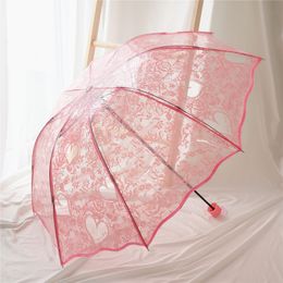 Summer Lace Skirt Edge White Transparent Love Printing Three Fracture Stack Umbrella Originality Umbrella Ma'am 201112