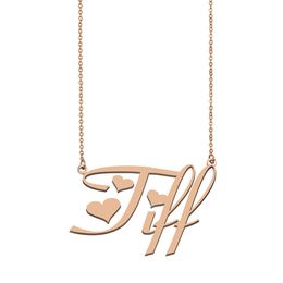 Tiff Name Necklace Custom Nameplate Pendant for Women Girls Birthday Gift Kids Best Friends Jewelry 18k Gold Plated Stainless Steel