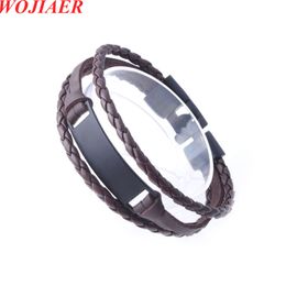 WOJIAER Men Women Retro Leather Black Charm Bracelet Wristband Cuff For Wrap Braided Woven Multilayer Bangle Jewelry BC012