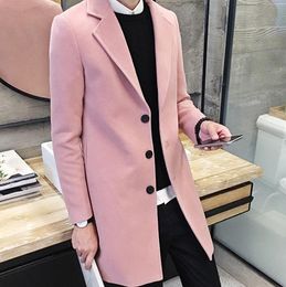 Wholesale- Autumn Winter Fashion Single Breasted Trench Coat Wool Blends Young Men Casual O3vz