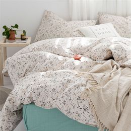 Small Floral Bedding Set 100% Cotton Soft Comforter Quilt Cover with Pillowcase Guest Room Adults US Twin Bed Duvet Cover Set C0223