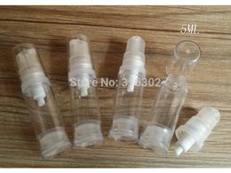 300 x 5ml Clear Empty Portable Airless Lotion Pump Bottle With Transparent cap 1/6oz Cosmetic Containers