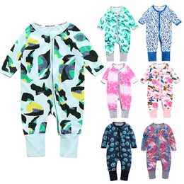 Baby Rompers Long Sleeves Double Zipper Bodysuit Jumpsuit Cotton Print Newborn Boys And Girls Infant Jumpsuits Casual Clothes M3999