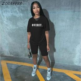 ZOOEFFBB Casual Loose Top Biker Shorts Two Piece Set Women Summer Clothes Tracksuit Plus Size Outfits Lounge Wear Matching Sets T200701