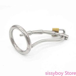 NXY Cockrings Stainless Steel Male Chastity Belt with Urethra Inserted Into Device Brand New Sex Toys Horse Eye Stick 0214