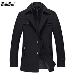 BOLUBAO Men Winter Wool Coat Men's New High Quality Solid Colour Simple Blends Woollen Pea Coat Male Trench Coat Casual Overcoat 201223