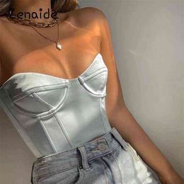 Zenaide Satin Corset Tops Strapless Summer Clothing Panel Shape Bare Shoulder Party Sexy Crop Women Tube Tops Y220304