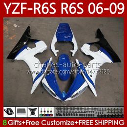Motorcycle Bodywork For YAMAHA YZF600 YZF R6 S 600 CC YZF-R6S 06 07 08 09 Bodys White blue 96No.106 YZF R6S 600CC YZFR6S 2006 2007 2008 2009 YZF-600 06-09 OEM Fairing Kit