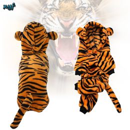 Dog Clothes Transformation Dress Coral Fleece Pet Hooded Sweater Tiger Shaped Dogs Outing Coat Cat Four-legged Clothing