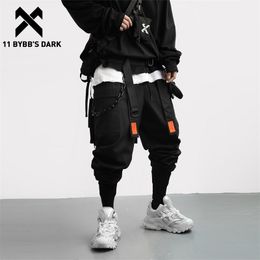 11 BYBB'S DARK Streetwear Removable Ribbon Cargo Pant Man Hip Hop Function Tactical Pants Elastic Waist Jogger Men Trousers 201118