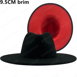 New British Style winter wool solid Classic fedoras cap men women panama jazz hat 9.5CM Wide Brim Big balck red Fedoras