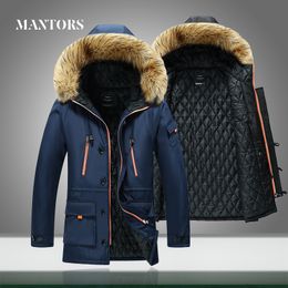 Men Winter Jacket Fur Collar Casual Hooded Parka Down Jackets Mens Warm Thick Thermal Outdoor Overcoat Zipper Multi-pocket 201126