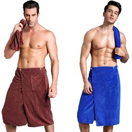 New Wearable Men Bath Wrap Towel Dress Skirt with Pocket Home Textile Towels For Beach Travel Sports Gym Towel Set for Adult Man Y200429