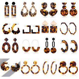 New Tortoise Color Leopard Print Acrylic Acetic Acid Sheet Geometric Circle Square Long Drop Earrings Hot Animal Ear Stud for Women GD1127