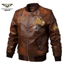 Men's Leather Jackets and Coats Male Motorcycle Leather Jacket Casual Slim Brand Clothing V-Neck Collar Coats LJ201029