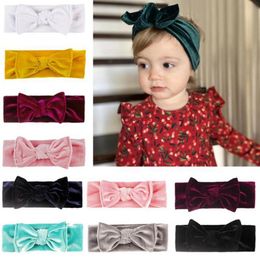 Baby Bow Headband Gold Velvet Girls Turban Solid Head Wrap Wide Hairbands Infant Newborn Headwear Hair Accessories 11 Colors