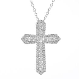 Unique Hip Hop Vintage Jewelry Sparkling 925 Sterling Silver Full White Topaz Cross Pendant Party Women Men Wedding Clavicle Necklace Gift