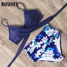 RUUHEE Solid Swimwear Women Bikini Sexy Beach Wear Rose Bikini Set Swimsuit Bandage Bathing Suit Push Up 2020 Swimming Suit T200708