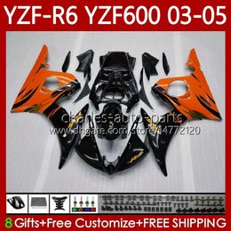Body Kit For YAMAHA YZF-R6 YZF600 YZF R6 600CC 2003-2005 Cowling 95No.208 YZF R 6 YZFR6 03 04 05 Bodywork YZF-600 600 CC 2003 2004 2005 Orange Flames Motorcycle Fairing