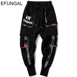 EFUNGAL Cotton Sweatpants Harajuku Streetwear Men Casual Pants Hip Hop Trousers Flat Harem Joggers Ribbons Full Length Jogger 201113