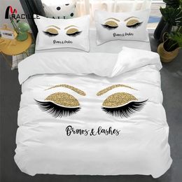 Miracille Eyelash Bed Linen Gold and Black Cute Eyes Pattern Bedding Set Quilt Cover Set 3 Piece Funny Duvet Covers for Home T200706