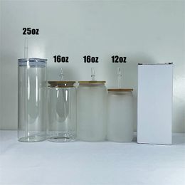 25oz Sublimation Straight Glass Tumbler Drinkware with Lid and plastic Straw Thermal Transfer Coffee Mug Heat Printing Glass Water Bottle A02