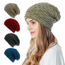 8 Colors Women Winter Knitted Beanie Unisex Velvet Caps Crochet Hats Skull Warm Ski Trendy Soft Thick Caps