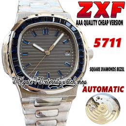 2022 ZXF 5711 Automatic Mechanical Mens Watch Sapphire Iced Out T Diamond inlay Bezel Grey Texture Dial 316L Stainless Steel Bracelet And Case AAA Watches Eternity
