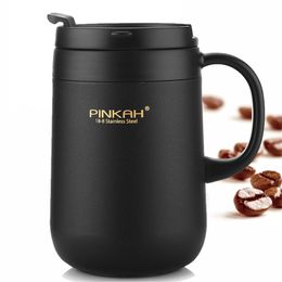 460ML Stainless Steel Thermos Office Mugs Water Cup With Handle With Lid Tea Coffee Mug Thermos Cup Office Thermoses 201109