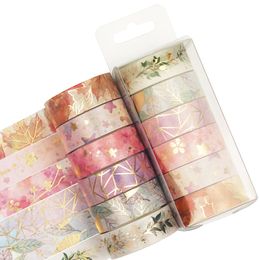 6 Pcs/Set Flower Plant Masking Tape Gold Foil Washi Tape Decorative Adhesive Tape Sticker Scrapbooking Diary Planner Stationery