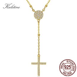 KALETINE 925 Sterling Silver Rosary Necklaces Trendy Gold Jewellery Cross Charms Turkey Necklace Women Accessories Men 220218