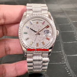 High Quality Watches TW 36mm Day-Date Diamond Rainbow ETA2836 Automatic Mens Womens Watch 128349 Pavé Diamonds Dial 904L Steel Bracelet Ladies Gents Wristwatches