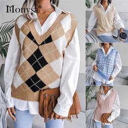 Knitted Sweaters For Women Fashion Autumn Winter Clothes Casual Plaid Sweater Vest Women Pullovers White Blue Pink Gray 220125
