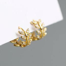 Gold Sterling Silver 925 Leaf Earrings for Women Zircon Huggie Cartilage Hoop Earrings Small Wedding Jewellery Girls Earring