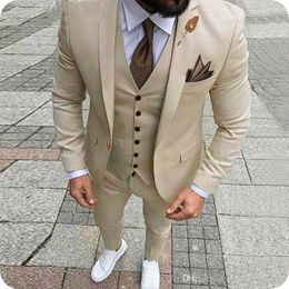 2022 Beige Men Suits Wedding Suits For Man Slim Fit Formal Business Costume Marriage Groom Wear Prom Custom Made Tuxedos Blazer Mens Jacket