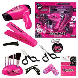 Kids Beauty Salon Makeup Toy Set With Hairdryer Hair Straightener Makeup Brushes Hair Salon Pretend Play Toy Children Gifts #20 LJ201009