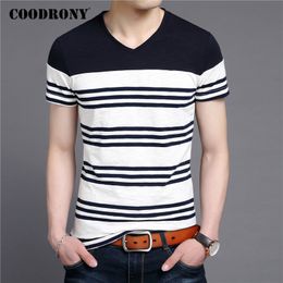 COODRONY Short Sleeve T Shirt Men Streetwear Fashion Striped Tops Casual V-Neck T-Shirt Man Summer Cotton Tee Shirt Homme C5086S LJ200827