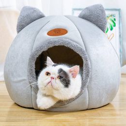 Removable Cat bed indoor cat dog house with mattress warm pet kennel deep sleeping winter kitten kennel puppy Cage Lounger LJ201225