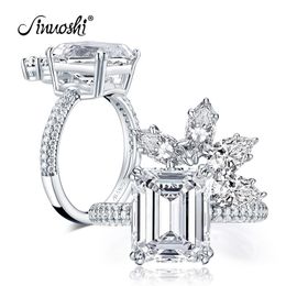 AINUOSHI 925 Sterling Silver 4.0 Carat Emerald Cut Flower Engagement Ring Simulated Diamond Women Wedding Silver Ring Jewelry Y200106