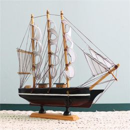 Decorative Objects & Figurines Exquisite Three-mast Sailboat Ornaments Simulation Wood Sailing Boat Shape Centrepiece Gift To Friend
