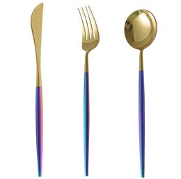 Korean Royal 5PCS Colourful Gold Silver Dinnerware Set 18/10 Stainless Steel Silverware Set Rainbow Tableware Cutlery Knife