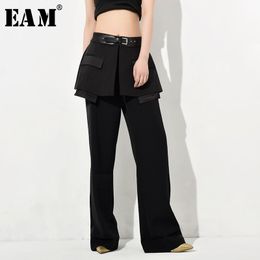 [EAM] New Spring Autumn High Waist black split joint personality long wide leg Loose Pants Women Trousers Fashion JQ7810 201109