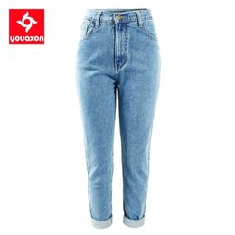 1886 Youaxon Cotton Vintage High Waist Mom Jeans Women`s Blue Black Denim Pants Boyfriend Jean Femme For Women Jeans 201223