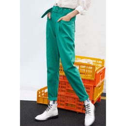 Toyouth Green Suit Pants Woman High Waist Pants Sashes Pockets Office Pants Fashion Spring Autumn Middle Aged Women Bottoms 201106