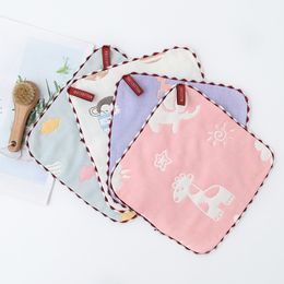 Square Cotton Gauze Baby Face Hand Bathing Towel Newborn Baby Handkerchief Feeding Wipe Mini Cartoon Animal Muslin Infant Towel 201027