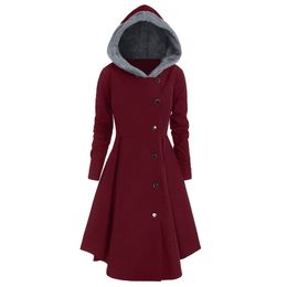 ROSEGAL Plus Size Asymmetric Contrast Hooded Skirted Coat Hoodie Single Breasted Thick Women Gothic Coats Solid Winter T190903