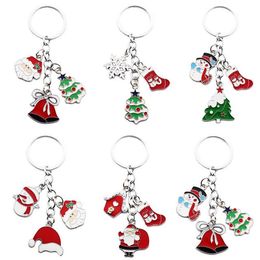 Xmas Gift Keychain Metal Holder Santa Claus Bag Charm Bell Christmas Tree Car Key Chain Ring Snowflake Animal Keyrings for Student
