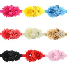 2020 Baby Headbands Rhinestone Girls Princess Headdress Chiffon Rose Newborn Turbans Flower Infant Hairbands Headwear Hair Accessories